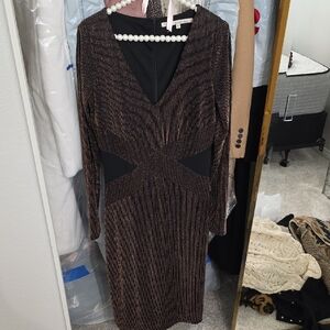 RACHEL Rachel Roy Brown Ribbed V-Neck Bodycon Dress